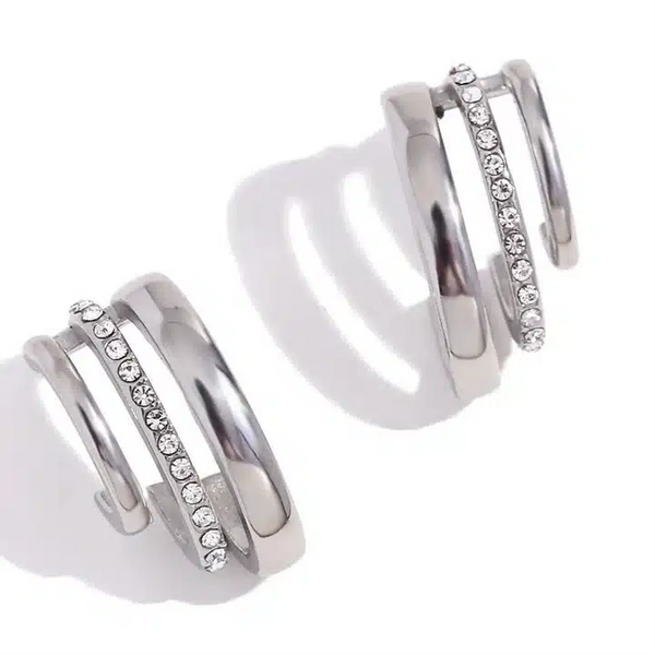 Cercei inox forma C, 3 linii CZ albe 7.6 g