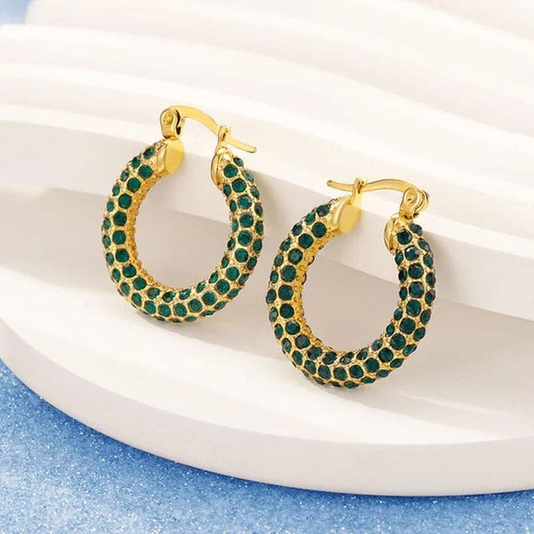 Cercei inox placaj aur 18K posete CZ verde