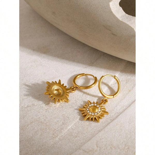 Cercei inox Busola, placaj aur 18K, 32x 14 mm