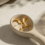 Inel inox linie neregulata, placaj aur 18K