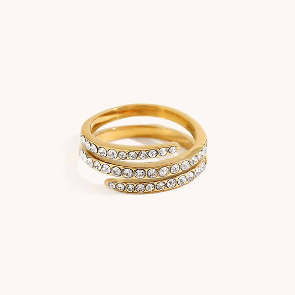 Inel inox 3 linii CZ 54-55, placaj aur 18K