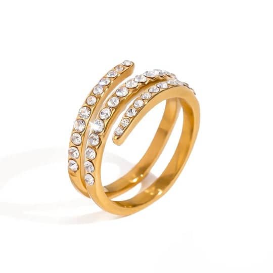 Inel inox 3 linii CZ 54-55, placaj aur 18K