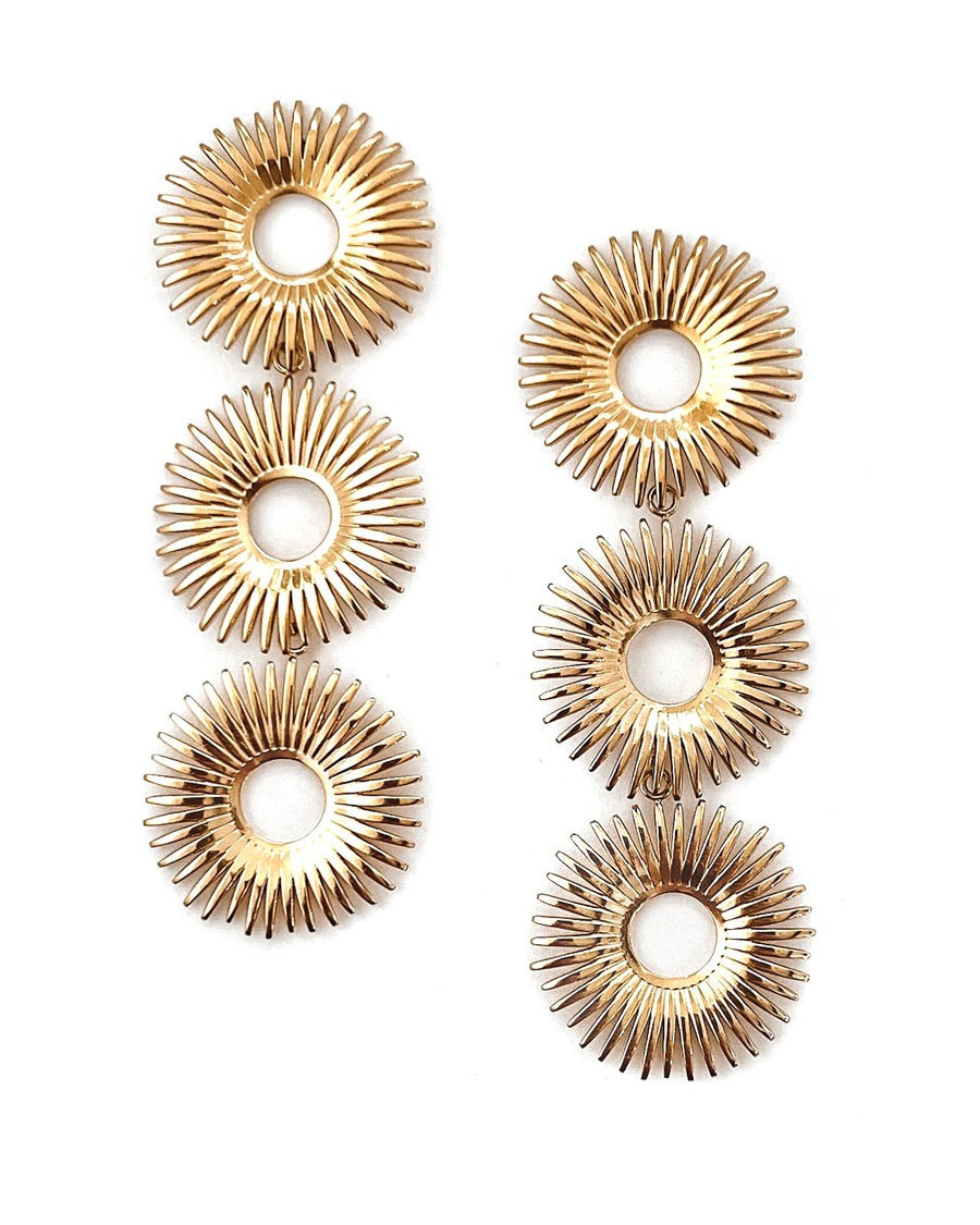 Cercei inox placaj aur 18K, 3 x floarea soarelui 16.2 g