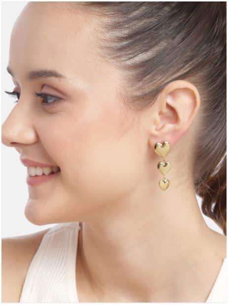 Cercei inox lungi 3 inimi placaj aur 18K