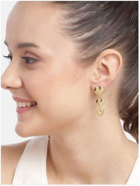 Cercei inox lungi 3 inimi placaj aur 18K