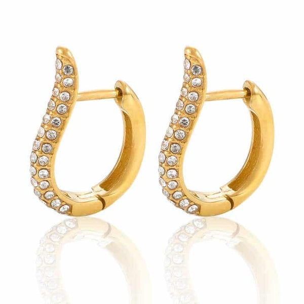 Cercei inox oval semi CZ 1,7 g, placaj aur 18K