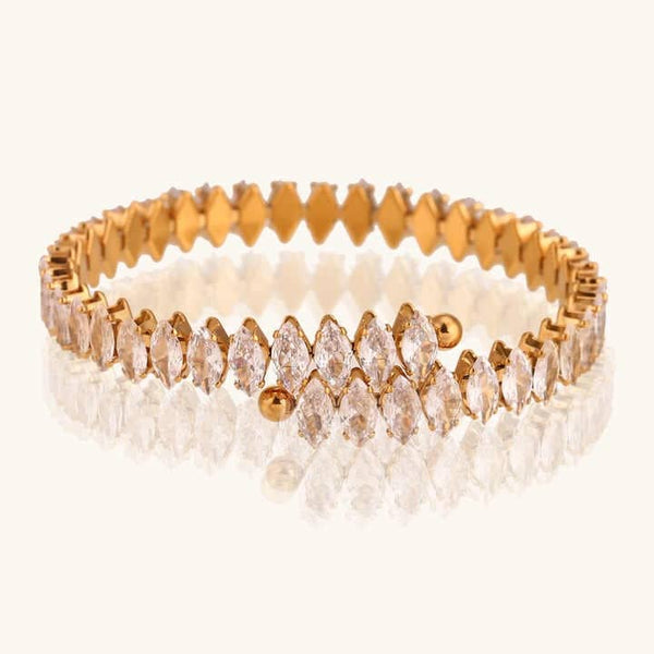 Bratara tenis reglabila 5-7 cm diam , CZ alb, placaj aur 18K