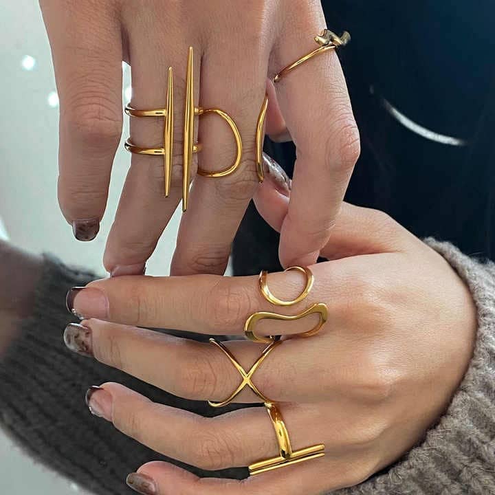 Inel inox 2 in 1, placaj aur 18K