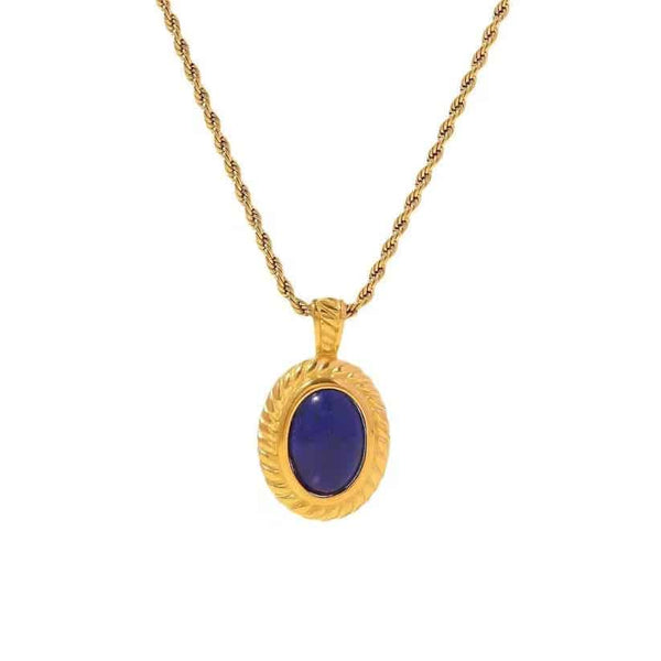 Colier inox funie rasucita cu lapis lazuli 40+ 5 cm, 9.5 g, placaj aur 18k