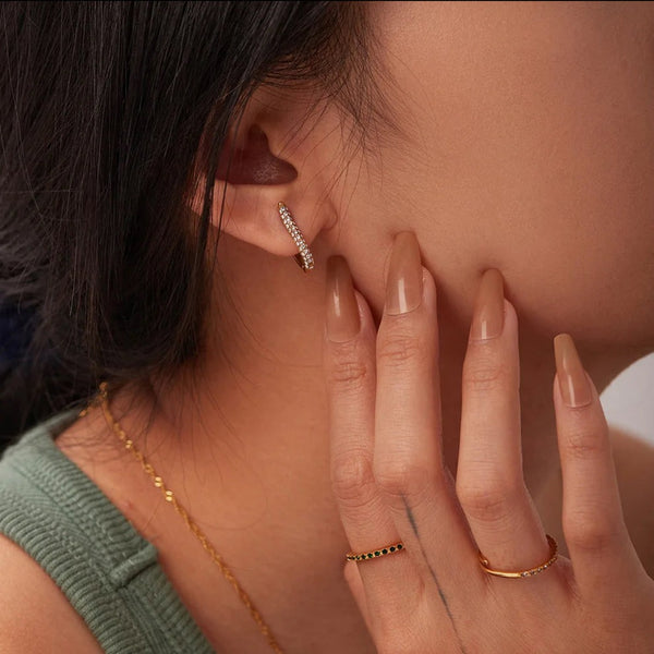 Cercei inox oval semi CZ 1,7 g, placaj aur 18K