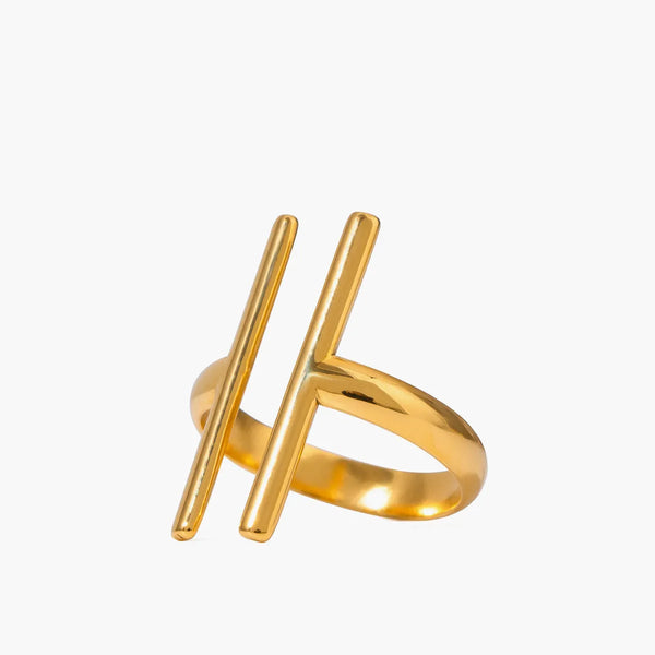 Inel inox placaj aur 18K segmente egale 2,5 g /55