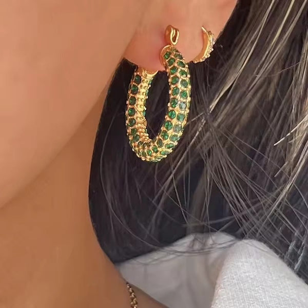 Cercei inox placaj aur 18K posete CZ verde