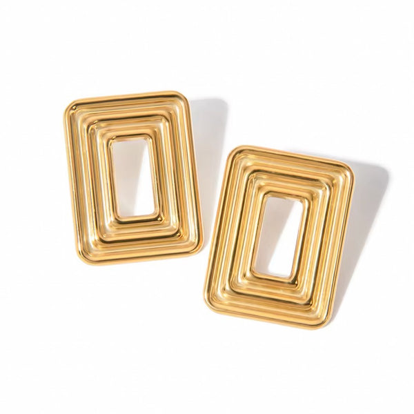Cercei inox dreptunghiulari, placaj aur 18K, 12.3 g