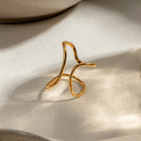 Inel inox linie neregulata, placaj aur 18K