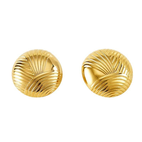 Cercei inox rotunzi Butoni cu linii 16 g, placaj aur 18K