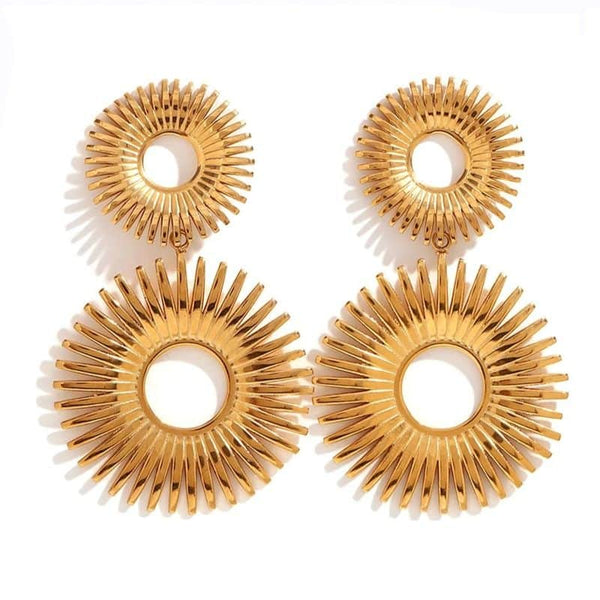 Cercei inox placaj aur 18K, 2 x floarea soarelui