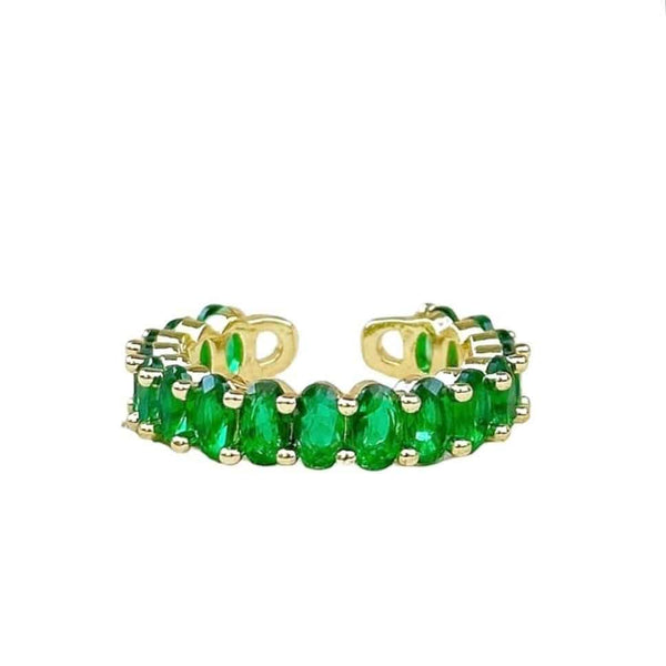 Inel inox placaj aur 18K Eternity cu CZ verde /54