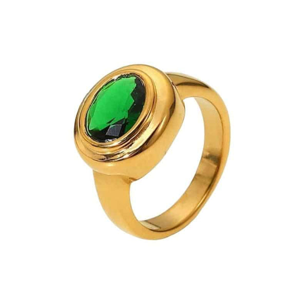 Inel inox CZ verde 5 g, placaj aur 18K