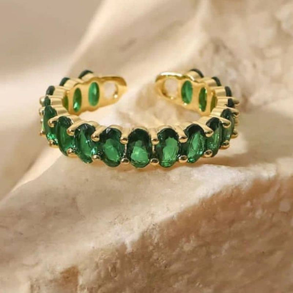 Inel inox placaj aur 18K Eternity cu CZ verde /54