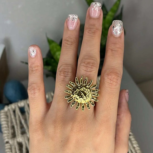 Inel inox Floarea Soarelui ciocanit, placaj aur 18K 5.4 g /54