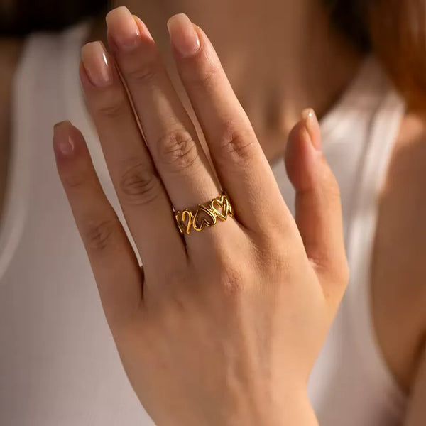 Inel inox cu inimi 2.1 g, placaj aur 18K, marime 55