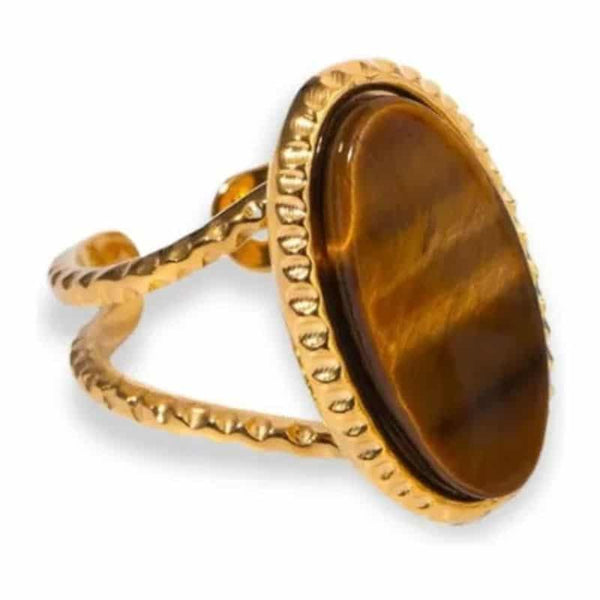 Inel inox ochi de tigru plat oval 5,5 g, placaj aur 18K /56