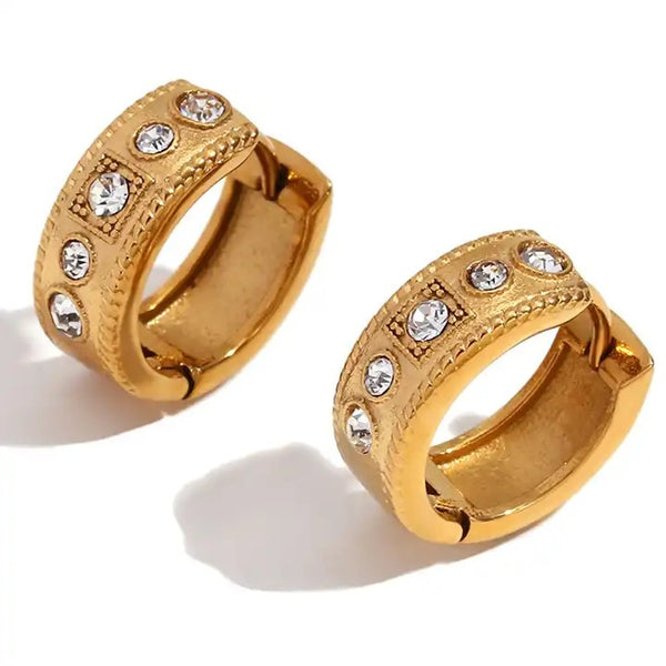 Cercei inox placaj aur 18K cercuri groase CZ albe 7,7 g