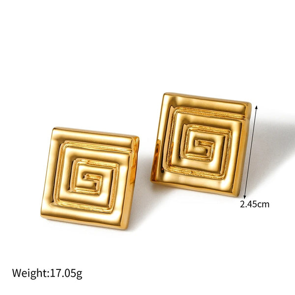 Cercei inox patrati, placaj aur 18K, 13 g