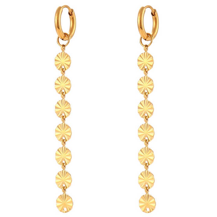 Cercei inox lungi 7 fulgi placaj aur 18K, 3 g