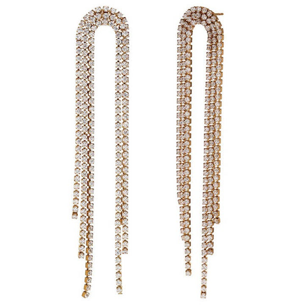 Cercei inox lungi 3 lanturi CZ 12,2 g, placaj aur 18K