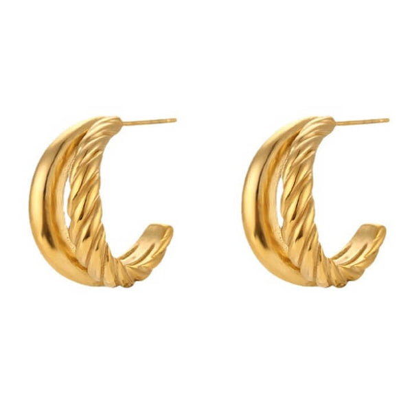 Cercei inox placaj aur 18K forma C , 2 straturi simplu si funie rasucita 8,2 g