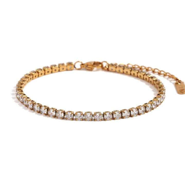 Bratara inox tennis CZ alb 4 mm, placaj aur 18K, 16 + 4 cm, 5.8 g