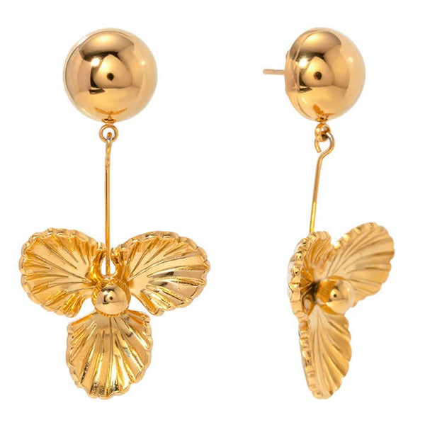 Cercei inox Floare cu 3 petale placaj aur 18K, 15,8 g
