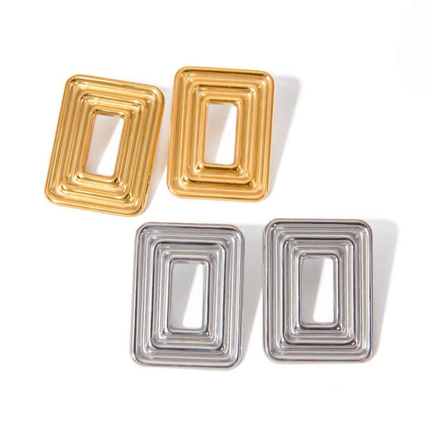 Cercei inox dreptunghiulari, placaj aur 18K, 12.3 g