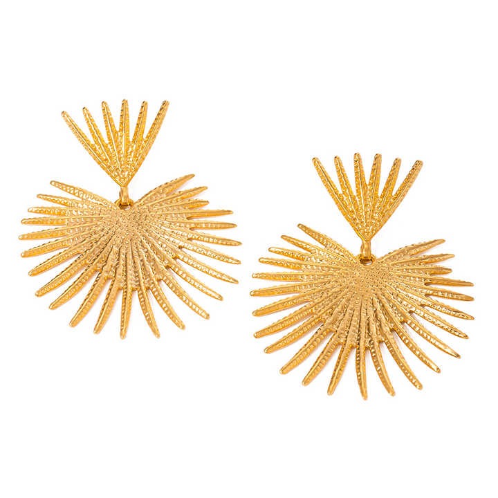 Cercei inox statement frunze de palmier 15.6 g, placaj aur 18K