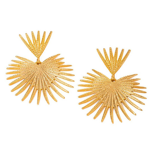 Cercei inox statement frunze de palmier 15.6 g, placaj aur 18K