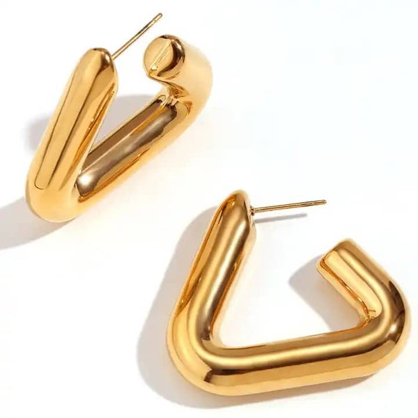 Cercei inox Triunghi, placaj aur 18K, 15.6 g