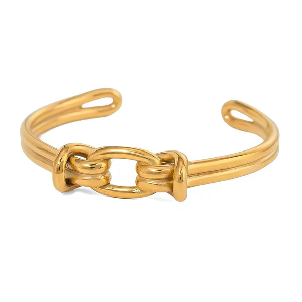 Bratara Nod inox deschisa, placaj aur 18K, 6 cm diam, 26 g