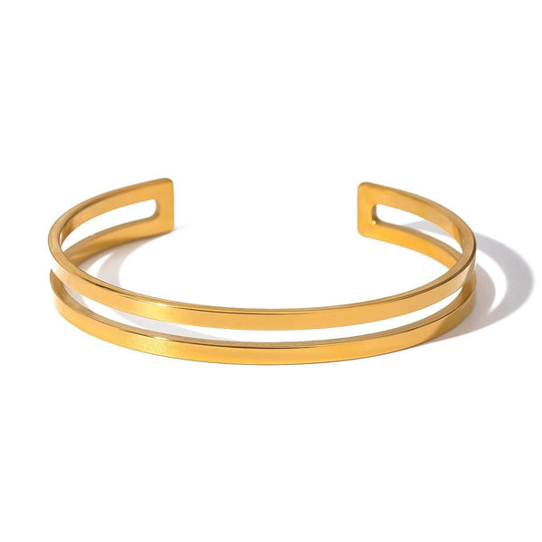 Bratara inox deschisa dubla, diam 6 cm, placaj aur 18K