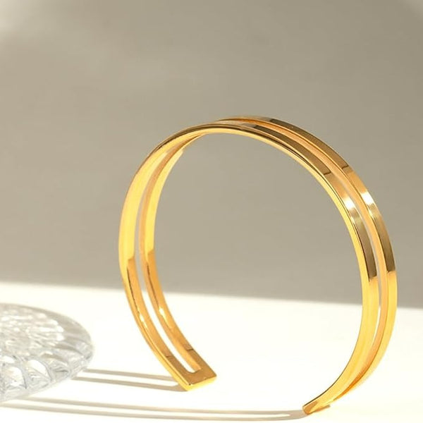 Bratara inox deschisa dubla, diam 6 cm, placaj aur 18K