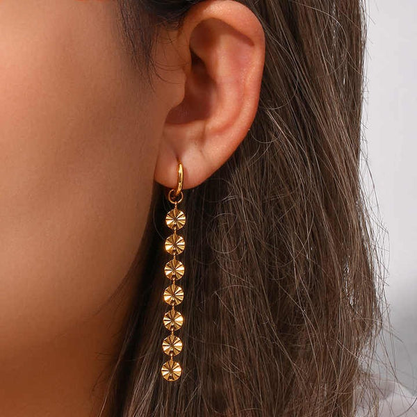 Cercei inox lungi 7 fulgi placaj aur 18K, 3 g