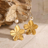 Cercei inox lungi Floare cu Perla, placaj aur 18K,14 g