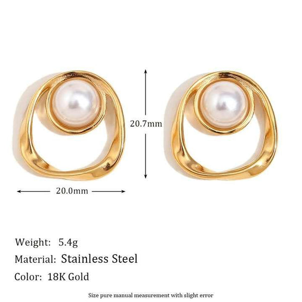 Cercei inox 2 straturi cu perla pe ureche placaj aur 18K, 5.5 g