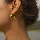 Cercei inox creole mari 3 straturi, placaj aur 18K, 9,7 g