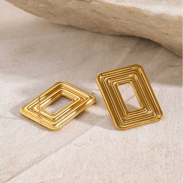 Cercei inox dreptunghiulari, placaj aur 18K, 12.3 g