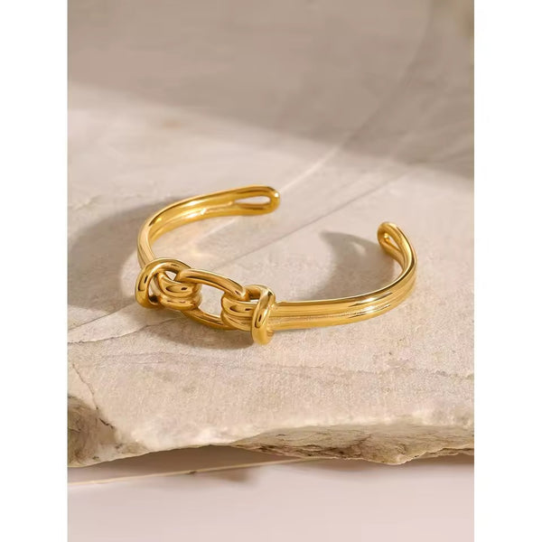 Bratara Nod inox deschisa, placaj aur 18K, 6 cm diam, 26 g