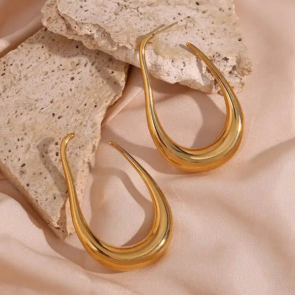 Cercei inox statement oval placaj aur 18K, 13,6 g