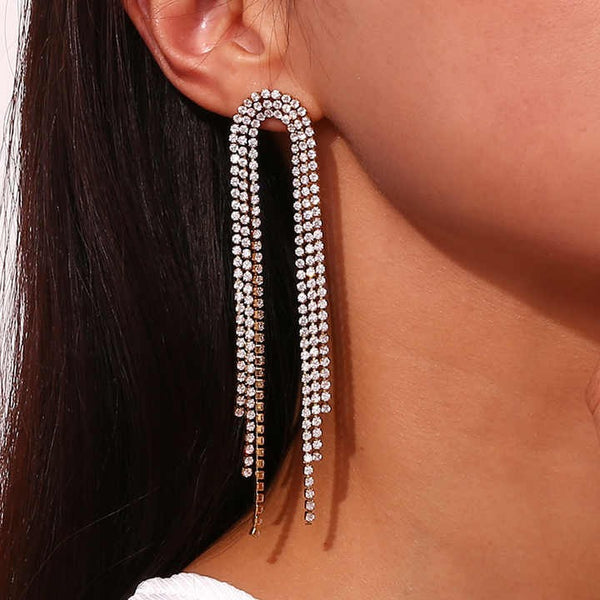 Cercei inox lungi 3 lanturi CZ 12,2 g, placaj aur 18K