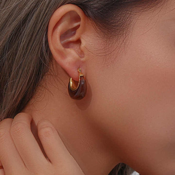 Cercei inox posete cu rasina rosie 8,6g, placaj aur 18K