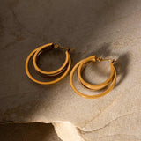 Cercei inox creole mari 3 straturi, placaj aur 18K, 9,7 g